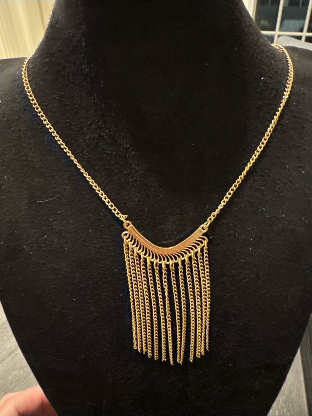 Gold Tone Chain Fringe Tassel Statement Necklace Adjustable Boho Fashion Jewelry